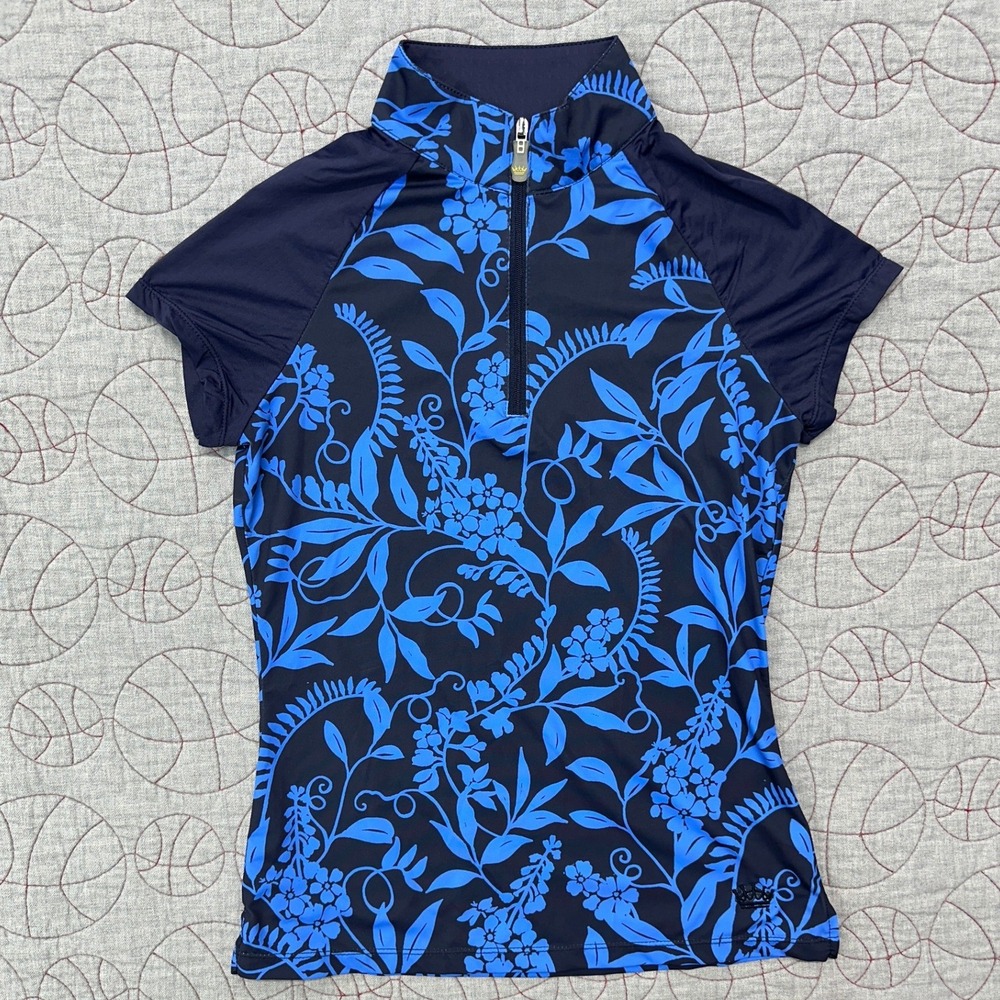 Kastel Denmark Sun Shirt Navy Periwinkle Climbing Vine Cap Sleeve / Womens Small